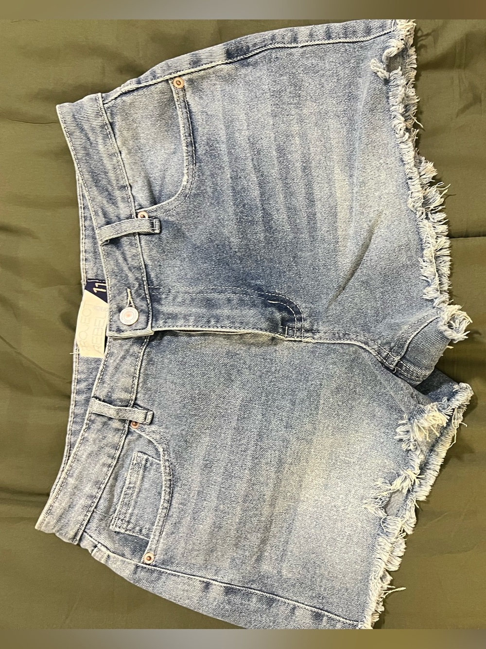 Classic Light Blue Frayed Hem Jean Shorts - Women's